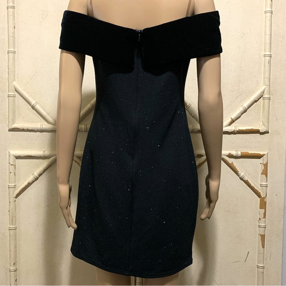 Vintage 80s 90s Off Shoulder Glitter Sparkle Mini Cocktail Dress - Picture 3 of 11